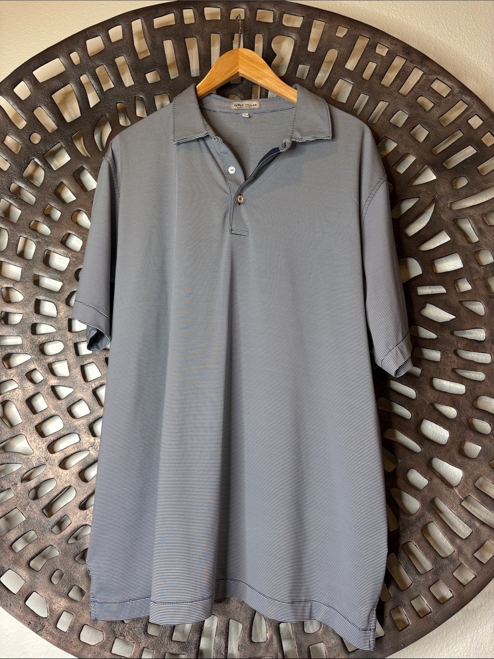 🩶 Peter Millar Men’s Golf Polo XL Blue Striped Performance Short Sleeve 🩶